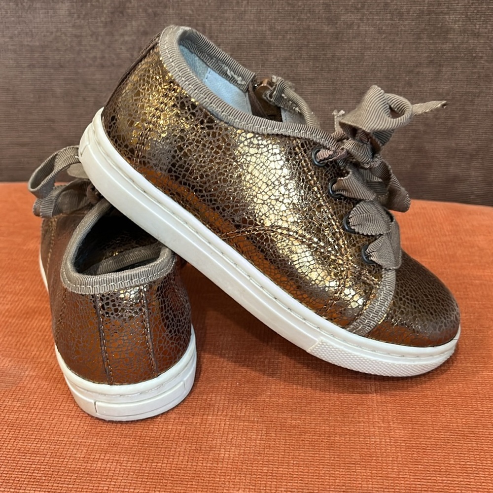 Lanvin Metallic Bronze Gold Leather Sneakers with Ribbon Laces Sneakers 25/ 9